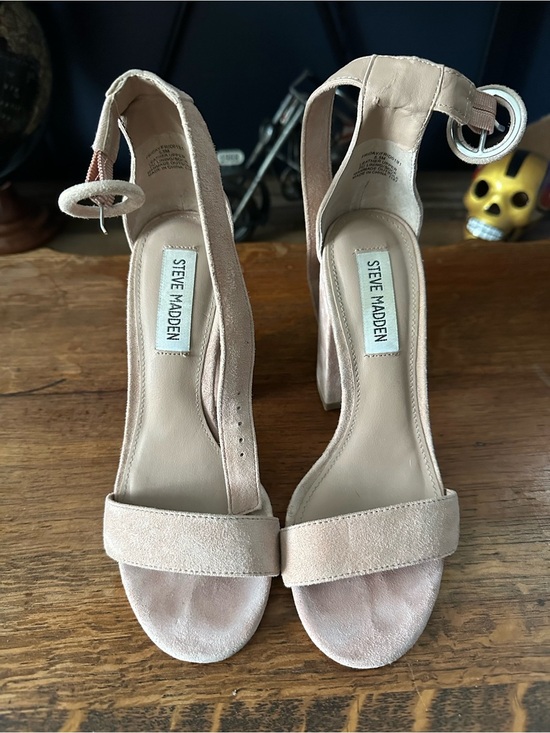 Steve Madden Shoes - Steve Madden Blush Nude Suede Ankle Strap Block Heels